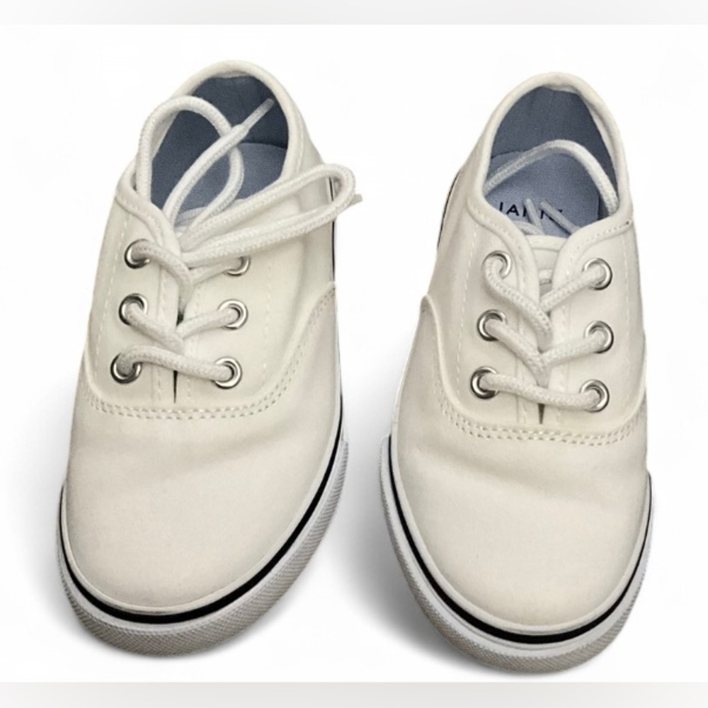 Janie and Jack Boys White Canvas Yachting Sneakers – Size 9 | Casual Lace-Up